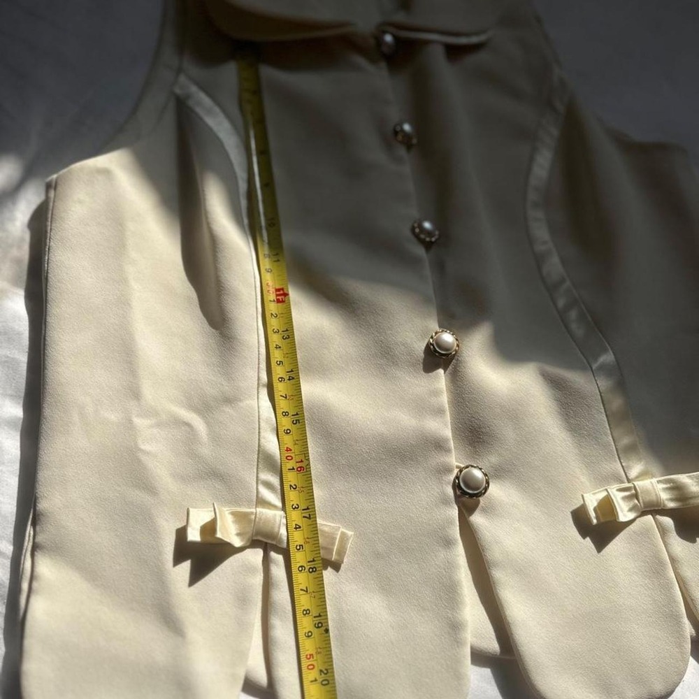 Vtg 90s Warren Petites Scalloped Vest Cream Pearl Button Bow Waistcoat Size 6 - Picture 7 of 9